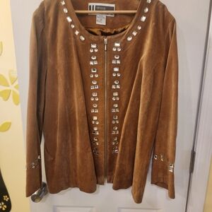 Studio exclusively by Jessica London - Brown Embellished Suede Women's Jacket